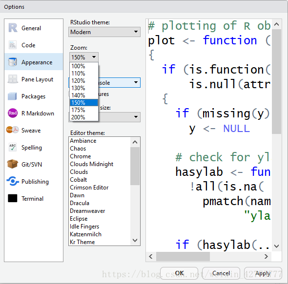 rstudio presentation font size