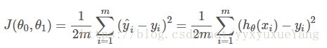 J(θ0,θ1)=12m∑i=1m(hθ(xi)−yi)2