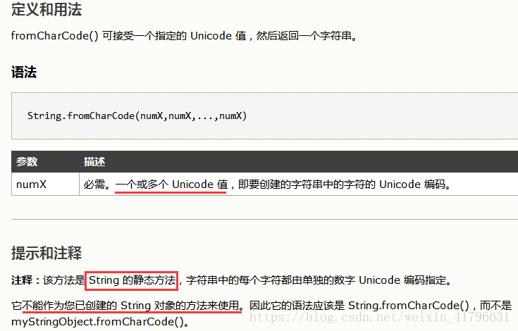 String.fromCharCode() 返回指定unicode编码对应的字符