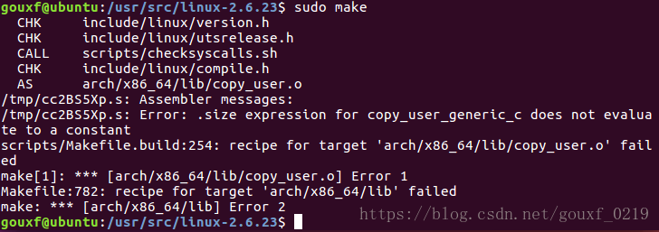 linux 内核编译错误 .size expression for copy_user_generic_c does not evaluate to a constant