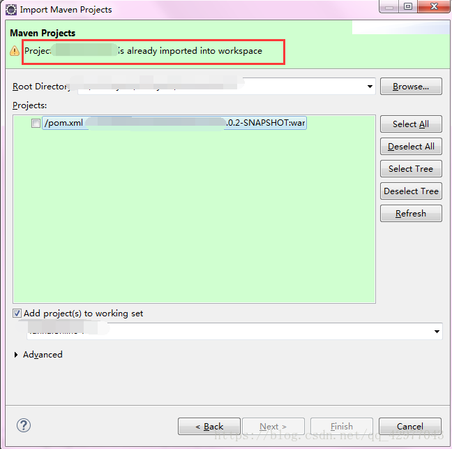 Project is already imported into workspace eclipse is already
