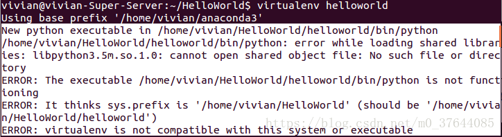 虚拟环境：ERROR: virtualenv is not compatible with this system or executable