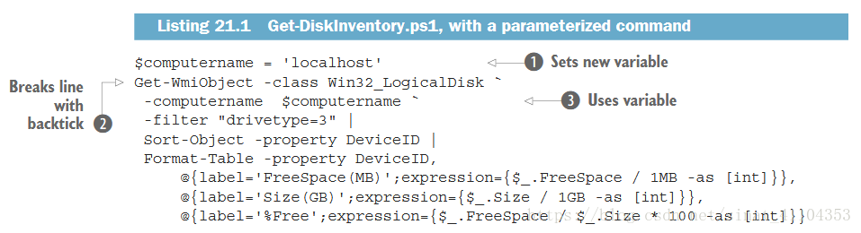 Get-DiskInventory.ps1, with a parameterized command