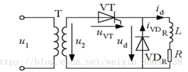 单相半波带阻感负载有续流二极管的电路