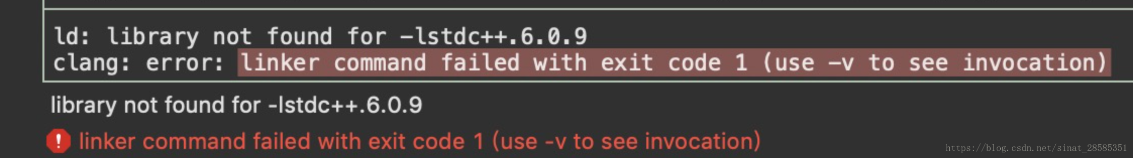 ld: library no found for -lstdc++.6.0.9错误解决方案