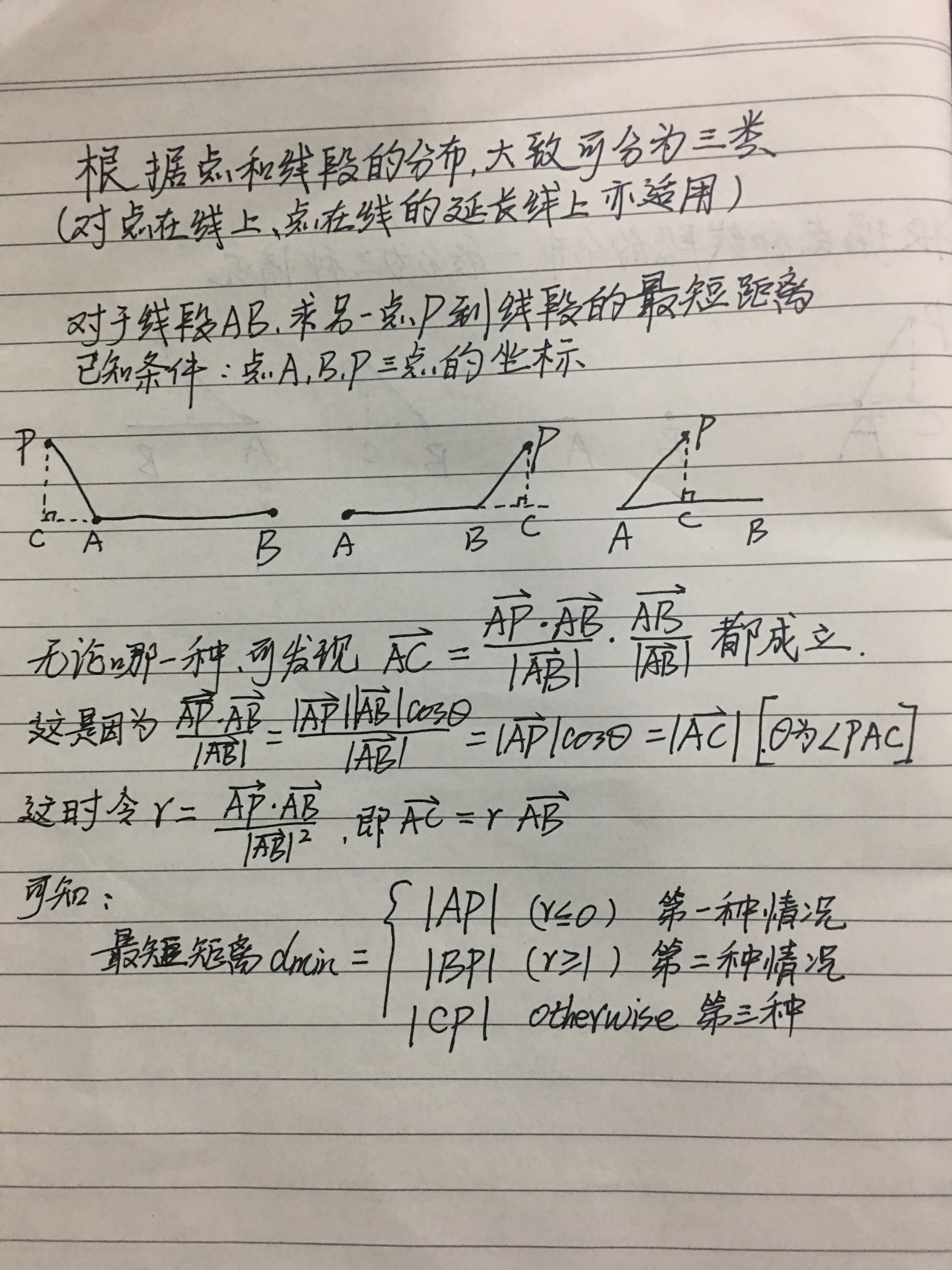 计算几何 平面上 点到线段的最短距离矢量法 Looeywei的博客 Csdn博客