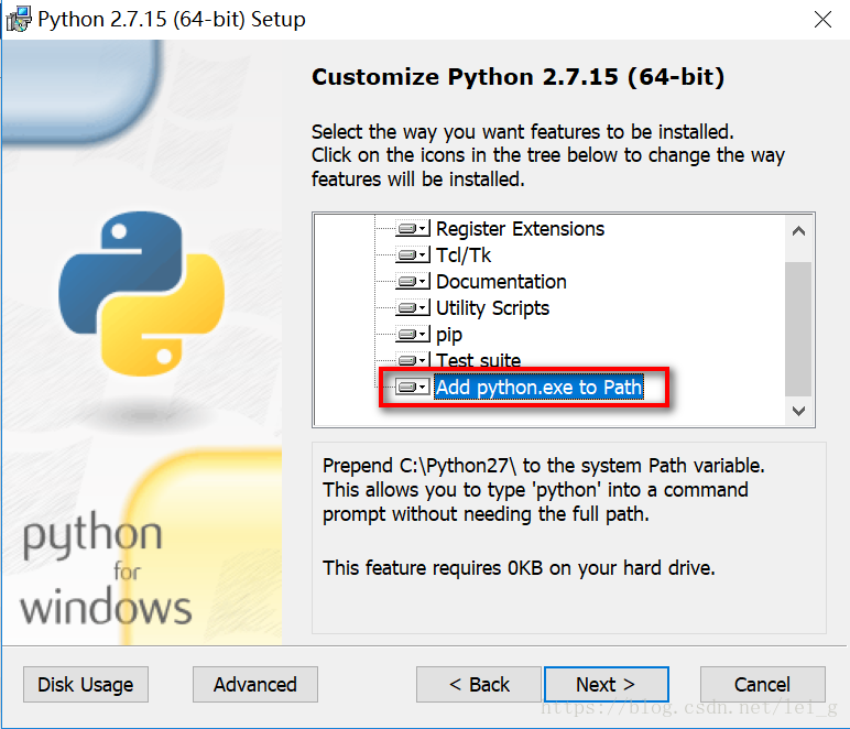 Python安装过程中，选“Add python.exe to path”