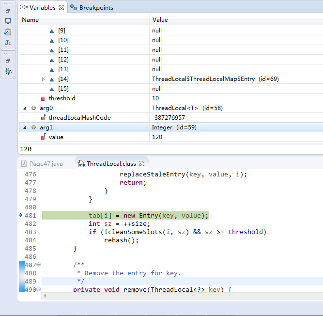 int_local.set(120) 执行之前，ThreadLocalMap 中 tab 数组状态