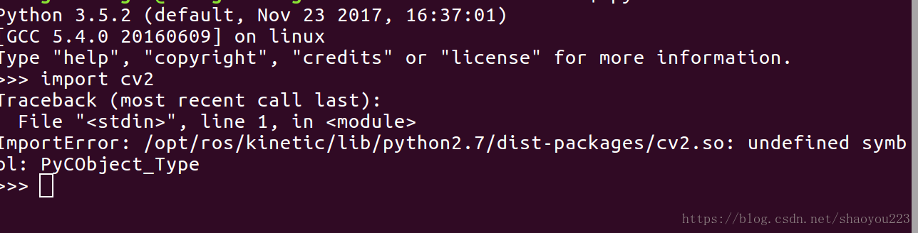 python3中无法import cv2，importError: /opt/ros/kinetic/lib/python2.7/dist-packages/cv2.so