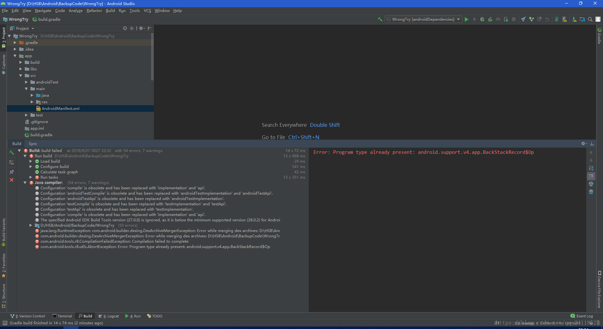 Caused by: java.lang.RuntimeException: com.android.builder.dexing ...