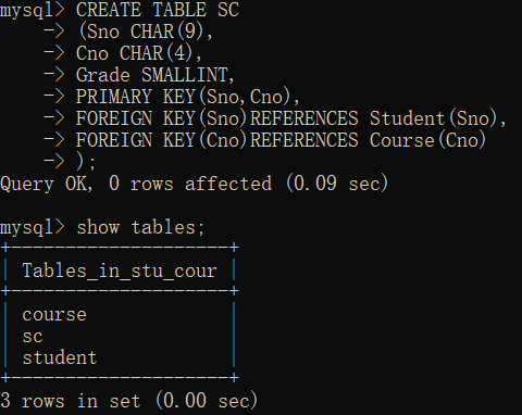 MySQL数据库建立数据库和表（命令行方式）