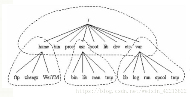 根目錄的主要部分有root、/usr、/var、/home等。