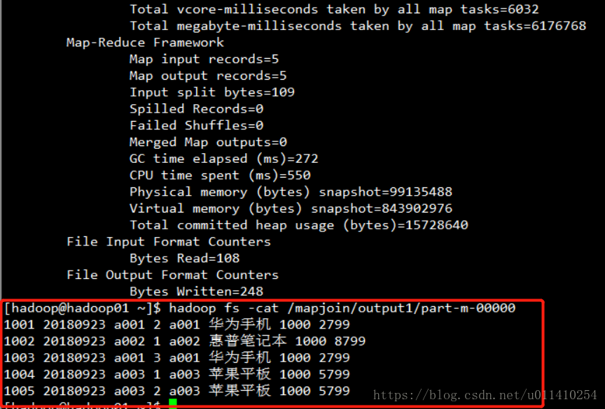 hadoop入门4：Map实现Join逻辑，无需要使用reducer