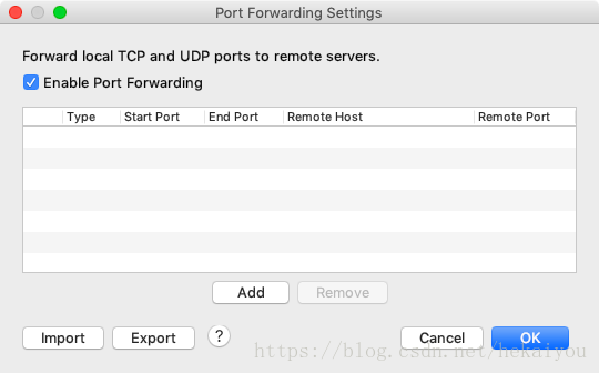 Port Forwarding Settings窗口