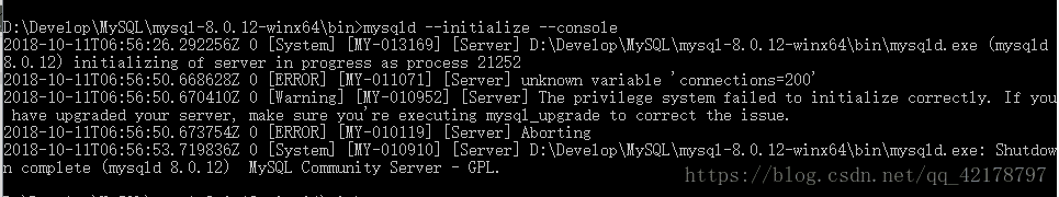 MySQL安装过程中初始化出现--initialize specified but the data directory has files in it. Aborting.