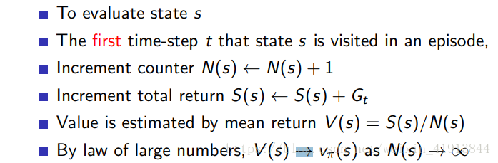 The first time-step t that state s is visited in an episode,