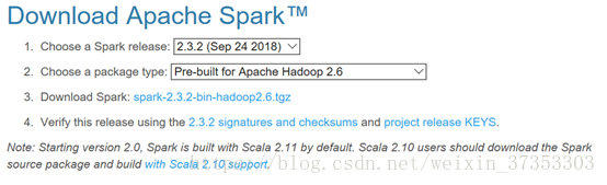 我的hadoop是2.6.1版本，所以选择spark-2.3,2-bin-hadoop 2.6