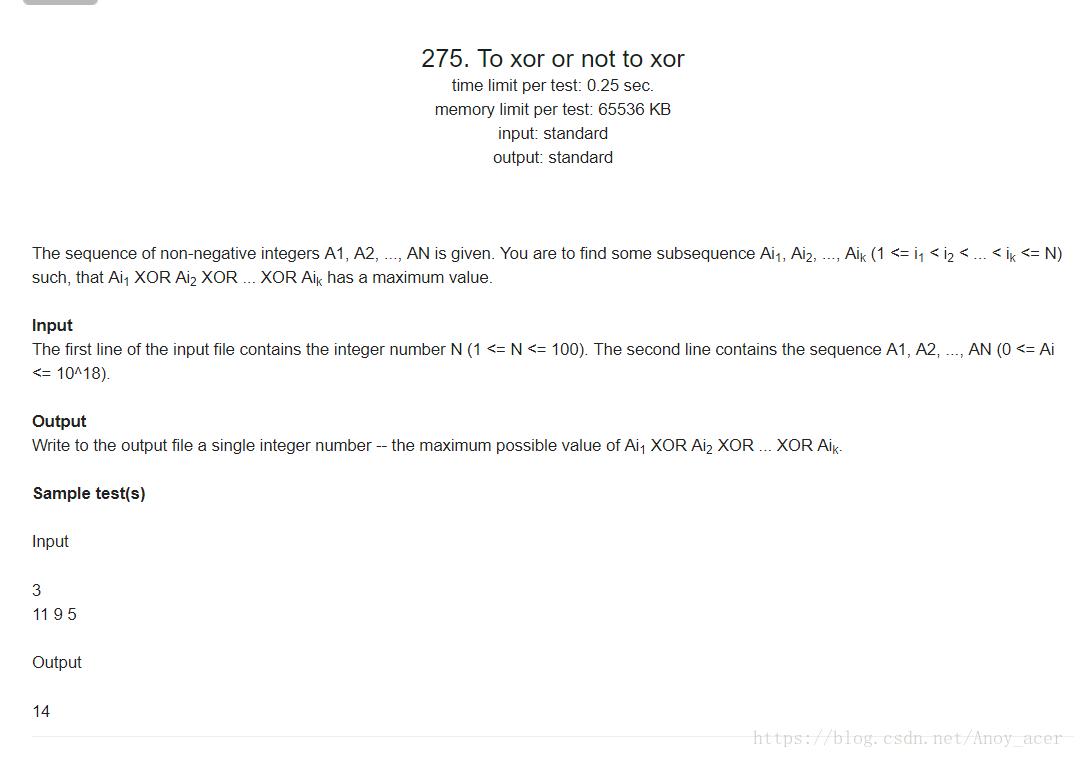 Sgu 275 To Xor Or Not To Xor 线性基模板题 Anoyer的博客 Csdn博客