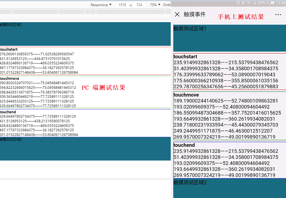 触摸事件 touchstart、touchmove、touchend